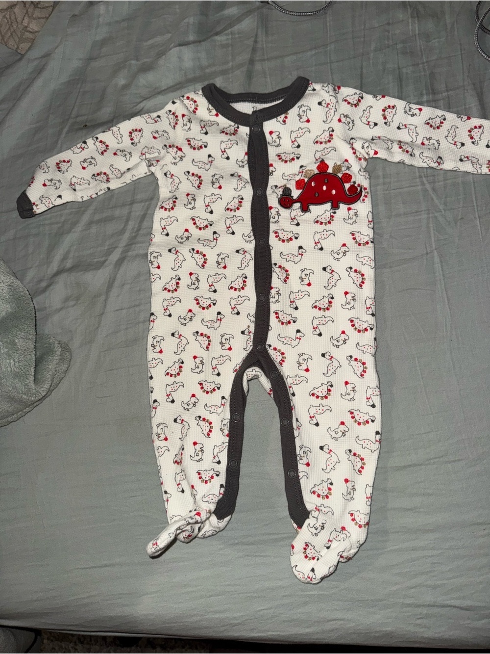 White Footed One-Piece with Red Dino Accent for Kids